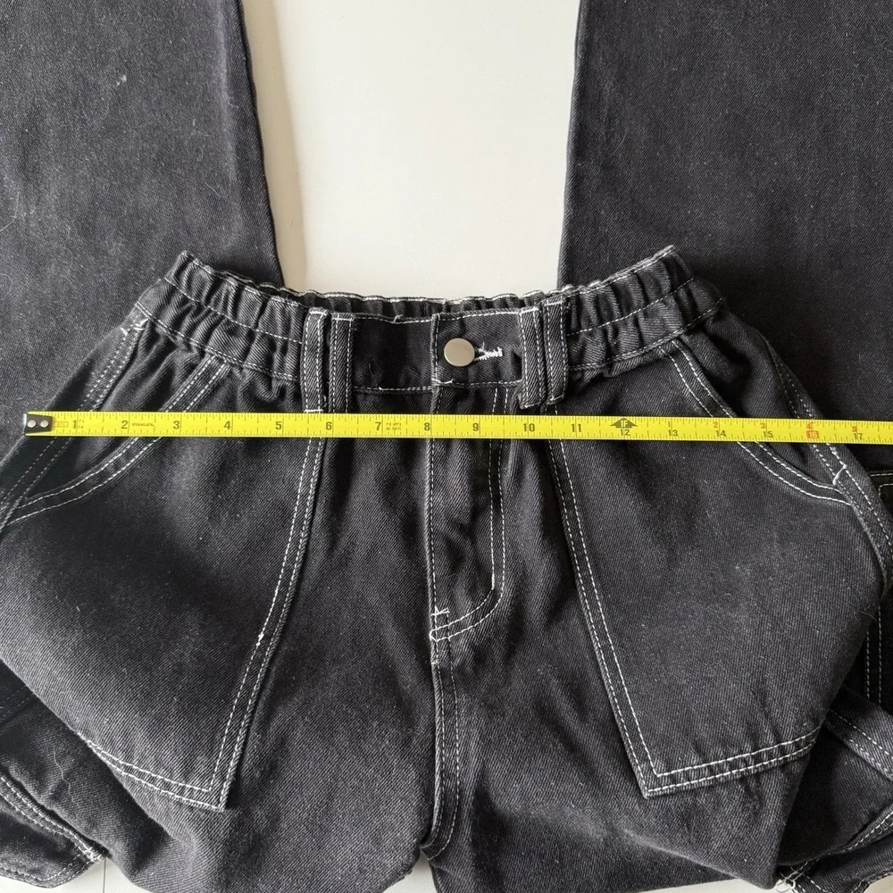 Women's Black Cargo Pants White Stitching Stretchy, Pockets Size‎ Small